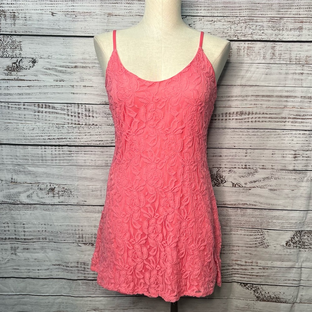 Almost Famous XL Pink Lace Mini Dress Spaghetti Straps Adjustable